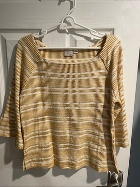 Mustard Yellow & White Striped Knit Top